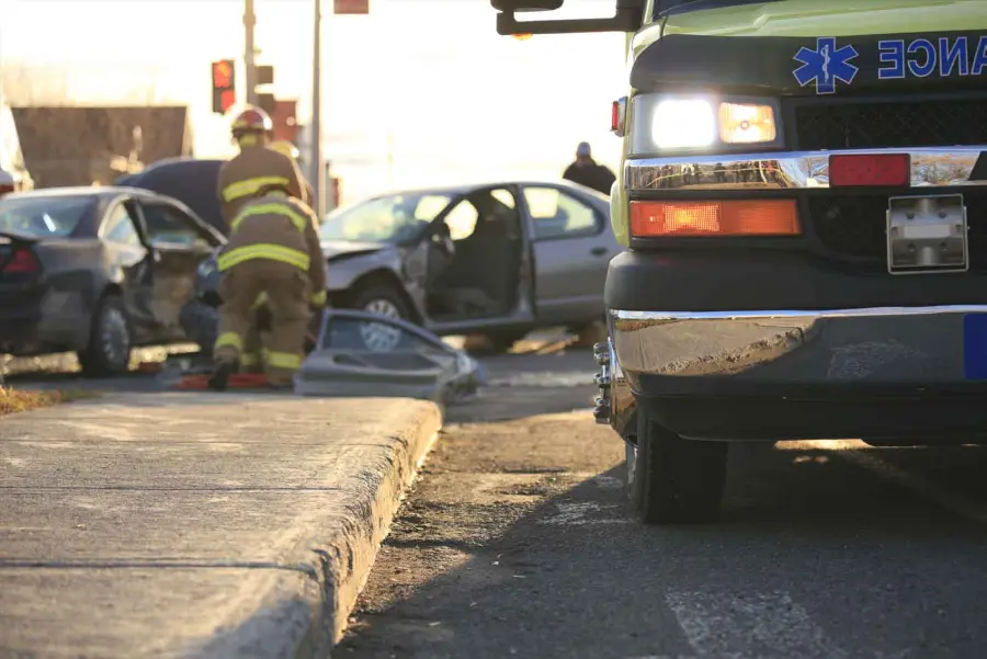 Emergency crews at a car accident scene